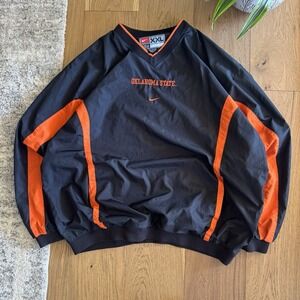 Vintage Nike Oklahoma State Windbreaker Mens XXL Pullover Black Center Swoosh